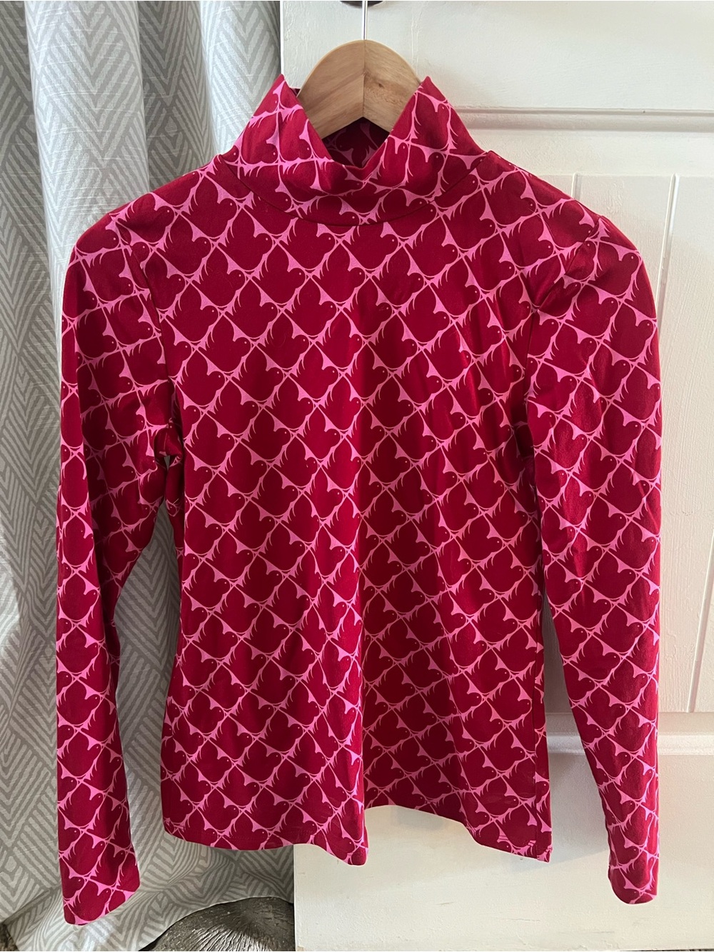 Womens Maeve Anthropologie Long-Sleeve Turtleneck Top - Pink Bird Pattern